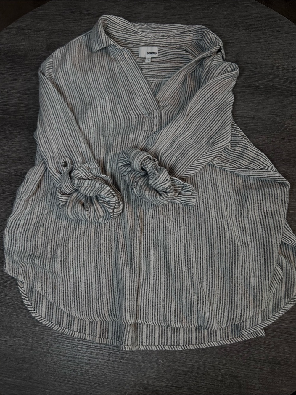 Sonoma Striped Button-Front Tunic in Blue and White